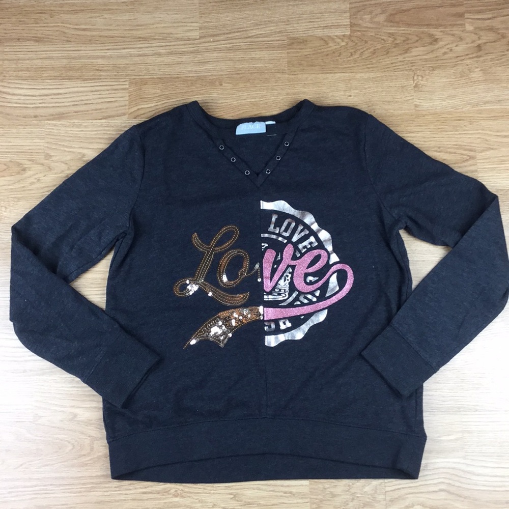 TCP Gray Love Keyhole V Neck Sweatshirt